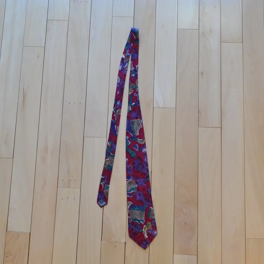 Vintage Dior Silk Tie 90s Retro 90s Red Pattern
